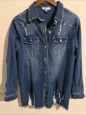 Distressed Denim Shirt/Jacket M
